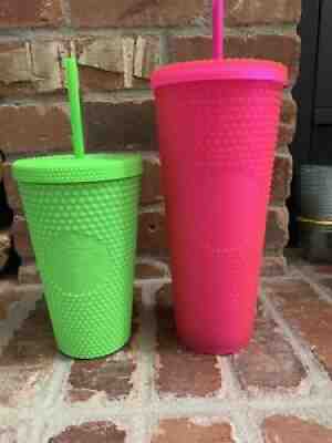 Starbucks Hot Pink & Neon Green Soft Touch Studded Venti and Grande Tumblers - Sold on eBay Sep 05, 2021 for $85.00