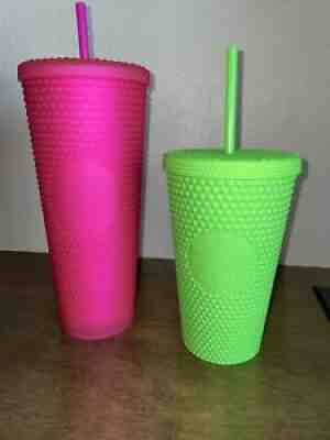 NEW STARBUCKS Studded - 24oz Neon Pink + 16oz Neon Green Tumbler Fall 2021 Set - Sold on eBay Sep 08, 2021 for $85.00