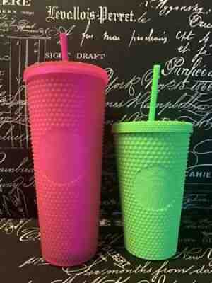 Starbucks Fall 2021 Soft Touch Hot Pink and Matte Lime Green Studded Tumbler Set - Sold on eBay Sep 02, 2021 for $83.49