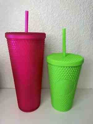Starbucks Hot Pink & Neon Green Soft Touch Studded Venti and Grande Tumblers - Sold on eBay Sep 22, 2021 for $82.99