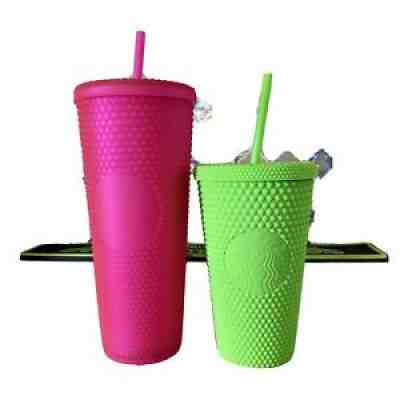 Starbucks Fall 2021 Neon Pink Tumbler 24oz & Neon Green 16oz Studded Cold Cup! - Sold on eBay Aug 24, 2021 for $80.00