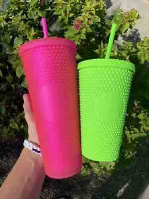 Starbucks Fall 2021 Neon Pink Tumbler 24oz & Neon Green 16oz Studded Cold Cup! - Sold on eBay Aug 24, 2021 for $79.99