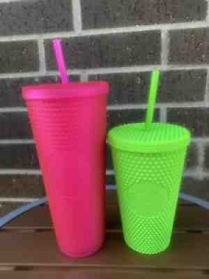 Starbucks Fall 2021 Pink Tumbler 24oz & Green 16oz Cold Cup Studded Tumbler Set - Sold on eBay Aug 26, 2021 for $79.99