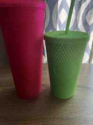 Starbucks Hot Pink & Neon Green Soft Touch Studded Venti and Grande Tumblers - Sold on eBay Aug 29, 2021 for $79.99