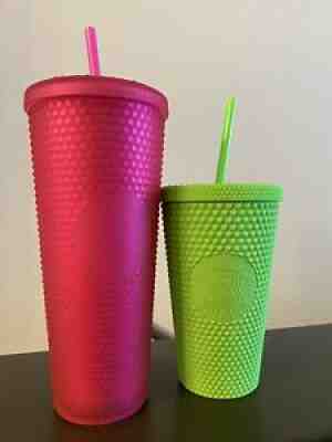 Starbucks Neon Pink Tumbler 24oz & Neon Green Soft Touch 16oz Studded Cold Cup! - Sold on eBay Aug 29, 2021 for $79.99