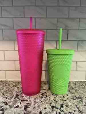 New Starbucks Neon Pink Tumbler 24oz & Neon Green 16oz Cold Cup Studded Tumbler - Sold on eBay Aug 24, 2021 for $75.00