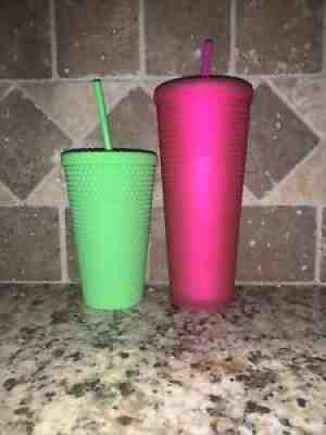 Starbucks Fall 2021 Pink Tumbler 24oz & Green 16oz Cold Cup Studded Tumbler Set - Sold on eBay Aug 25, 2021 for $75.00