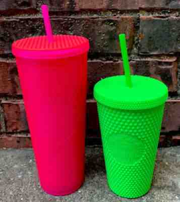 Starbucks Fall 2021 Neon Pink Tumbler 24oz & Neon Green 16oz Studded Cold Cup! - Sold on eBay Aug 26, 2021 for $75.00