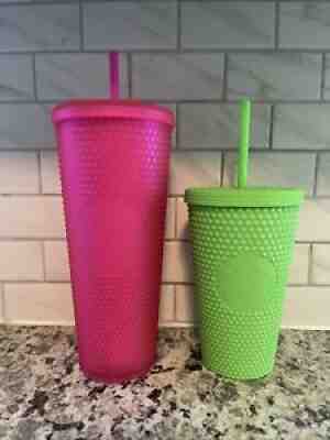 Starbucks Fall 2021 Pink Tumbler 24oz & Green 16oz Cold Cup Studded Tumbler Set - Sold on eBay Aug 26, 2021 for $69.99