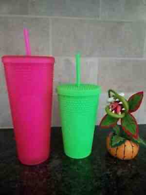 Starbucks Fall 2021 Neon Hot Pink and Lime Green Studded Tumblers - Sold on eBay Sep 28, 2021 for $46.00