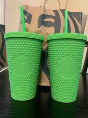 Starbucks Neon Green Tumbler Fall 2021 Grande Studded Cold Cup - Sold on eBay Aug 24, 2021 for $44.00