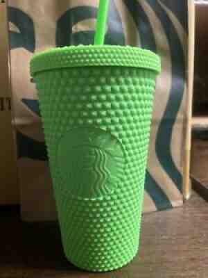 Fall 2021 Grande Starbucks Neon Green Studded 16 Oz Grande Cold Cup Tumbler - Sold on eBay Aug 30, 2021 for $34.98