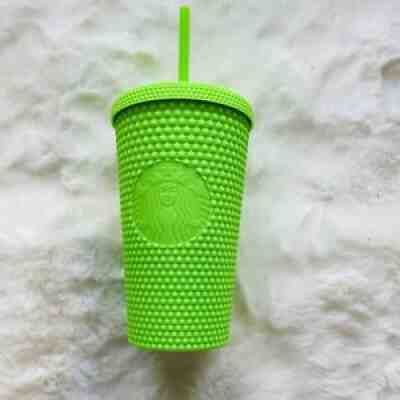 NEW! Starbucks Neon Green Tumbler Fall 2021 Grande Studded Cold Cup - Sold on eBay Oct 28, 2021 for $18.50