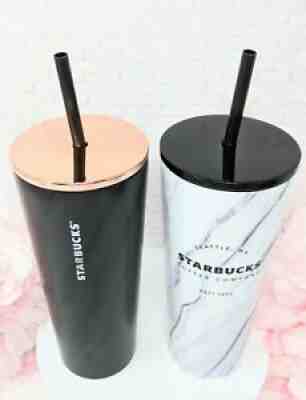 NEW Starbucks Black and White Marble Stainless Steel Cold Cup Tumbler Set 16oz - Sold on eBay Oct 17, 2021 for $119.99