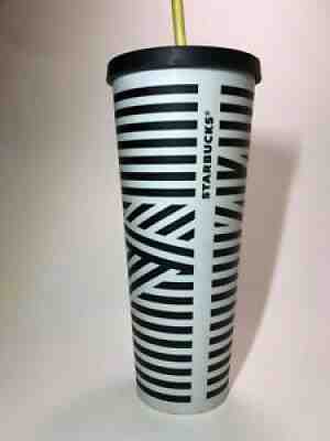 STARBUCKS Black White ZEBRA STRIPE VENTI Cold Cup TUMBLER 24oz With Straw - Sold on eBay Sep 23, 2021 for $115.00