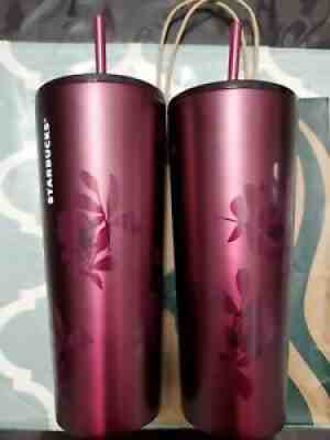 2X Starbucks FALL 2020 Plum Rose Stainless Steel Tumbler Venti 24oz Cold Cup - Sold on eBay Aug 21, 2021 for $110.00