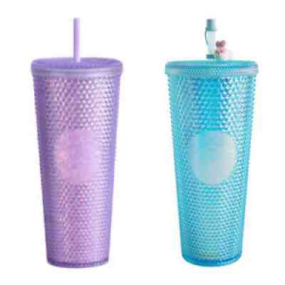 China Starbucks Two 24oz Straw Cups--Baby Blue with Bunny Topper and Purple - Sold on eBay Oct 15, 2021 for $110.00