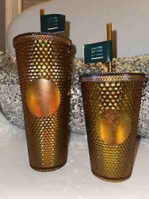 Starbucks 50th Anniversary 16oz & 24oz set Studded Tumbler Gold/Copper In Handð??? - Sold on eBay Nov 09, 2021 for $110.00
