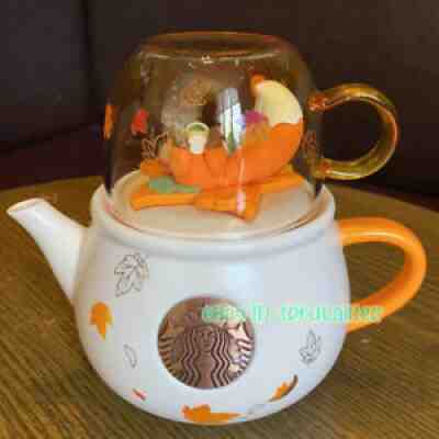 Starbucks 2021 China Forest Autumn Maple Leaf Teapot Fox Lid Glass Cup Set 12oz - Sold on eBay Oct 25, 2021 for $109.99