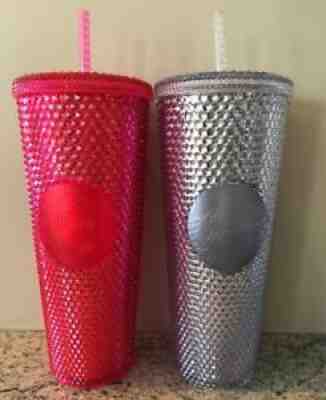 2019 Starbucks Neon Pink & Silver Studded Tumbler Cold Cup & Straw 24 oz Set - Sold on eBay Oct 06, 2021 for $107.90