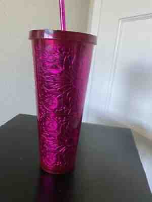 Starbucks Magenta Pink Foil Floral embossed Venti Straw EUC Tumbler 24 Oz WOW - Sold on eBay Oct 30, 2021 for $102.51