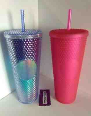 Starbucks 2021 Summer Venti Blue Ombre & Fall Neon Pink Studded Tumbler Bundle - Sold on eBay Aug 25, 2021 for $102.00
