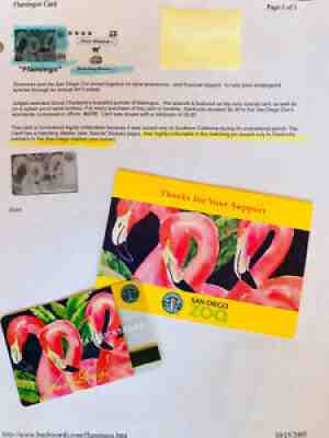 STARBUCKS GIFT CARD SAN DIEGO ZOO FLAMINGOS 2003 W/SLEEVE.