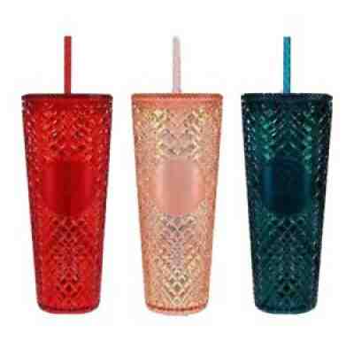 LOT OF 3 Starbucks 2021 Holiday Venti 24 OZ Jeweled Tumbler Cold Cup - Sold on eBay Nov 19, 2021 for $114.95