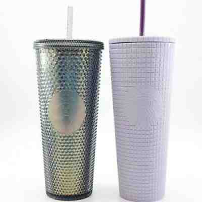 Starbucks 2020 Black Iridescent Holographic and 2021 Soft Lilac Purple Grid Stud - Sold on eBay Nov 01, 2021 for $100.00