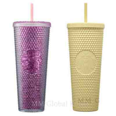 Starbucks 2021 Victory Pink Bling Butter Yellow Stud Cold Cup 710ml Set Korea MD - Sold on eBay Oct 23, 2021 for $99.99