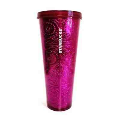 Starbucks Pink Magenta Embossed Tin Floral Foil Metallic Venti Tumbler No Straw - Sold on eBay Nov 16, 2021 for $99.99