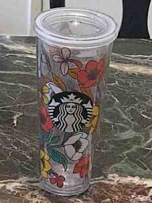 STARBUCKS Acrylic VENTI Cold Cup Tumbler POPPY FLOWERS Red Yellow Orange 24 Oz. - Sold on eBay Oct 08, 2021 for $99.95