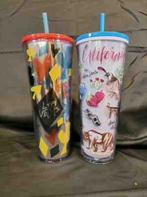 BNWT Starbucks Las Vegas Nevada Venti Acrylic & Stainless Steel Tumbler Set  of 2