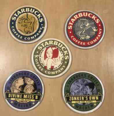 RARE VTG STARBUCKS DOONESBURY CERAMIC COASTERS 4 1/2