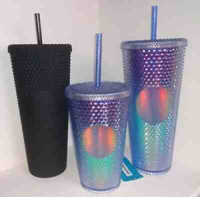 3 Starbucks Tumblers 2021 Venti Grande Blue Ombre Set & 2021 Matte Black Studded - Sold on eBay Oct 17, 2021 for $99.00