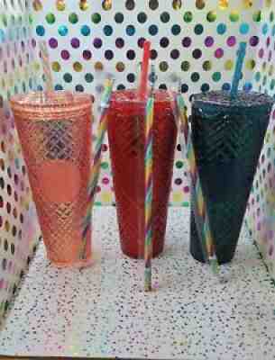 Starbucks 2021 Winter Holiday Jeweled Tumbler Cold Cup 24oz Set Of 3 Venti - Sold on eBay Nov 21, 2021 for $99.00