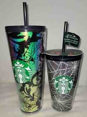 Starbucks Halloween 2021 Tumbler set Spiderweb foil & spiderweb glow in the dark - Sold on eBay Sep 18, 2021 for $98.00