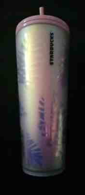 Starbucks Holographic Iridescent Palm Leaf Pinecone PINK Tumbler 24oz - Sold on eBay Nov 23, 2021 for $220.00