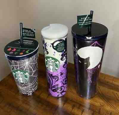 Starbucks Glows In Dark! Fall 2021 Purple Cat, Spider Web, Black Cat Tumbler Set - Sold on eBay Oct 23, 2021 for $95.00