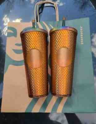 Starbucks Studded Tumbler Gold / Copper 50th Anniversary Set of 2 Ventis!! 24oz! - Sold on eBay Oct 07, 2021 for $92.00
