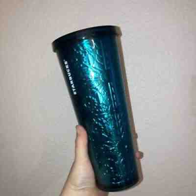 Starbucks 2017 Cold Cup 24 Oz Tumbler Embossed Tin Floral Metallic Foil Teal - Sold on eBay Oct 13, 2021 for $89.99
