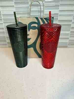 Starbucks 2021 Holiday Christmas Jeweled Cold Tumbler RED & GREEN 24 oz Venti - Sold on eBay Nov 08, 2021 for $89.00
