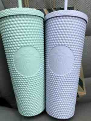 Starbucks Lilac and Mint Studded Grande Holiday 2021 Matte Tumblers Venti Pair - Sold on eBay Nov 21, 2021 for $89.00