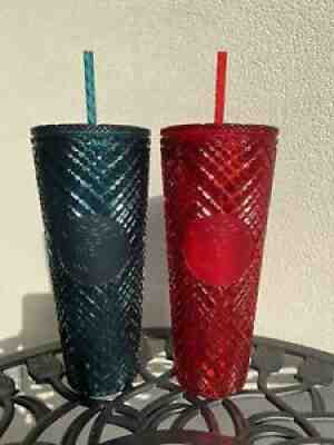 Starbucks 2021 Christmas Holiday Jeweled Tumbler Cold 24oz Set of 2 Red Green - Sold on eBay Nov 23, 2021 for $88.99