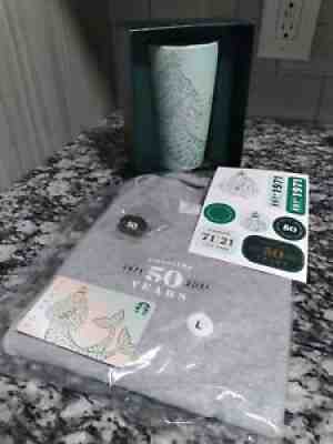 Starbucks 50th Anniversary package Tumbler, T shirt Stickers Pin and Gift card! - Sold on eBay Oct 01, 2021 for $85.99