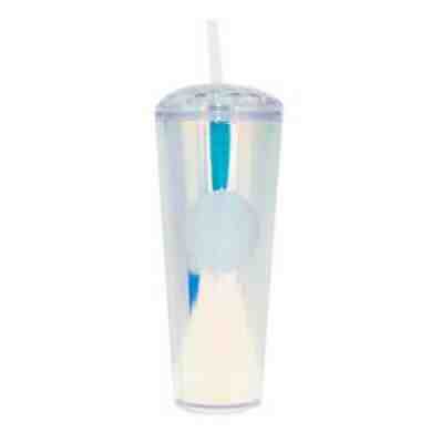 New Starbucks 2020 Iridescent Diamond Domed 24oz Venti Tumbler w/ Reusable Straw