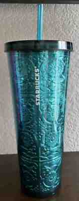 Starbucks 2017 24oz Tumbler Embossed Metallic Foil Teal Green Floral - Sold on eBay Oct 31, 2021 for $85.00