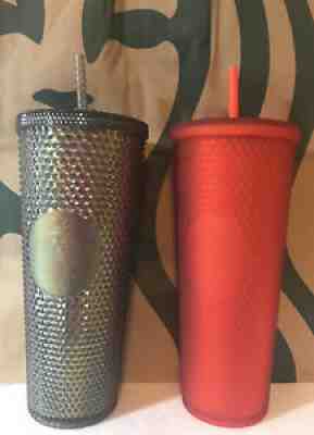 New Lot of 2 Starbucks 2020 Studded Iridescent Black + 2021 Red Matte Tumbler - Sold on eBay Nov 14, 2021 for $84.99