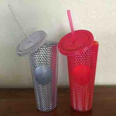 Starbucks Studded Cold Cup Tumbler WINTER HOLIDAY 2019 24 oz Neon Pink & Silver - Sold on eBay Nov 21, 2021 for $84.95