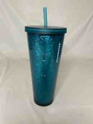 Starbucks 2017 24oz Tumbler Embossed Metallic Foil Teal Green Floral - Sold on eBay Oct 14, 2021 for $84.00